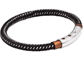 Mens Brown Leather And Chocolate Stainless Steel Bracelet