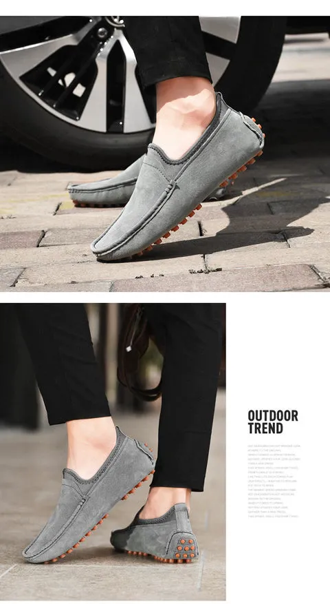 Men's Handmade Driving Shoes Walking Slip On Loafers Lightweight Comfortable Beans Shoes Fashion Slipper