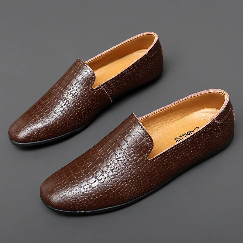 Men's Loafer Genuine Leather Snake Print Flat Heel Shoes | 2238