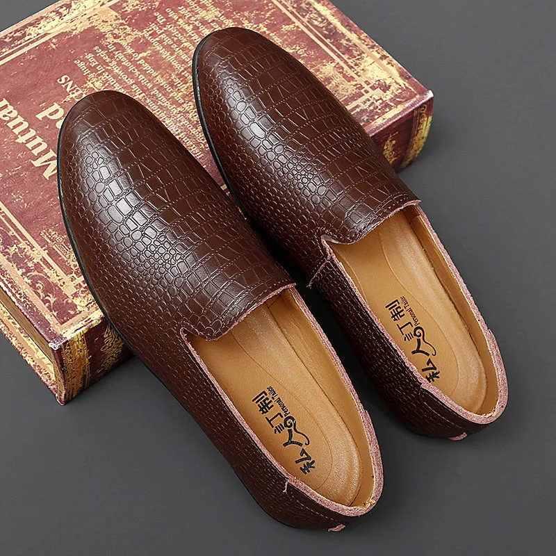 Men's Loafer Genuine Leather Snake Print Flat Heel Shoes | 2238