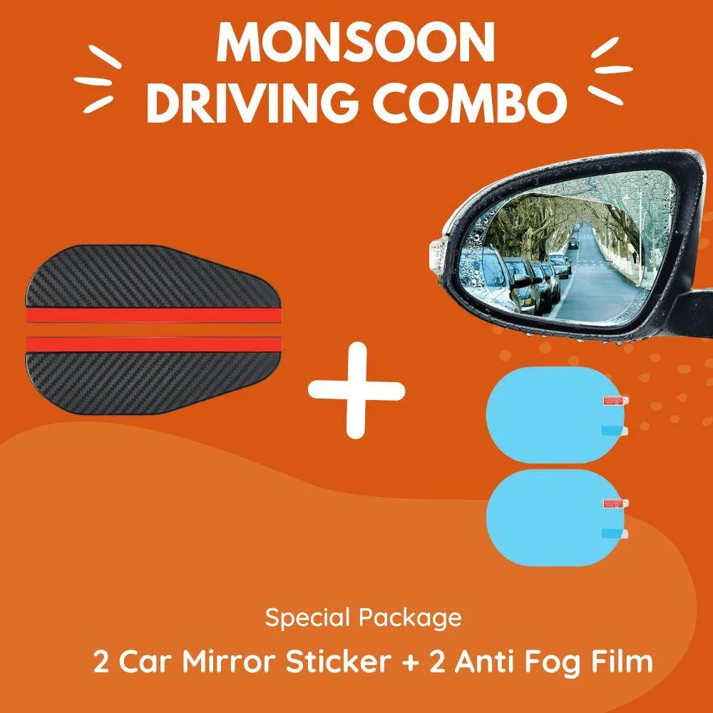 Monsoon Car Combo (2 Anti Fog Film   2 Car Rain Protector Sticker)