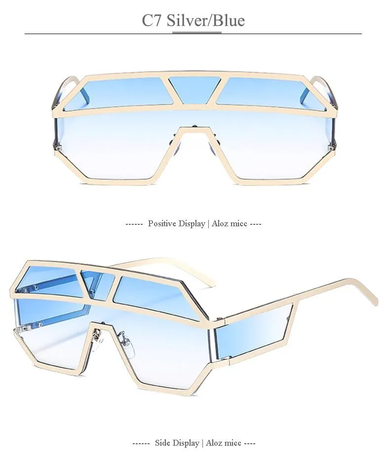 Oversized Square Designer Sunglasses for Women with One Piece Lens