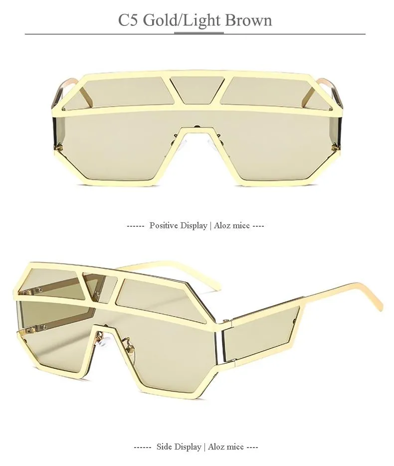 Oversized Square Designer Sunglasses for Women with One Piece Lens