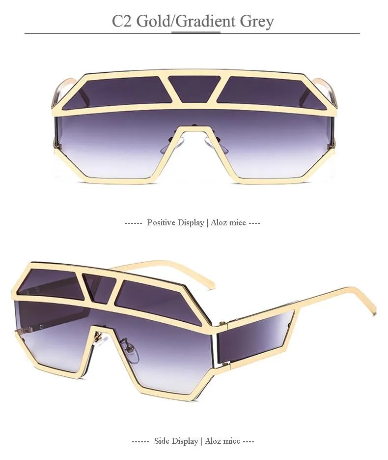 Oversized Square Designer Sunglasses for Women with One Piece Lens