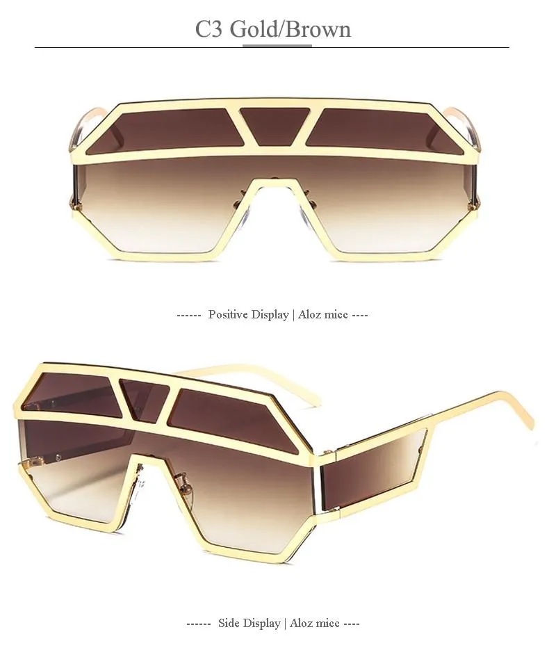 Oversized Square Designer Sunglasses for Women with One Piece Lens