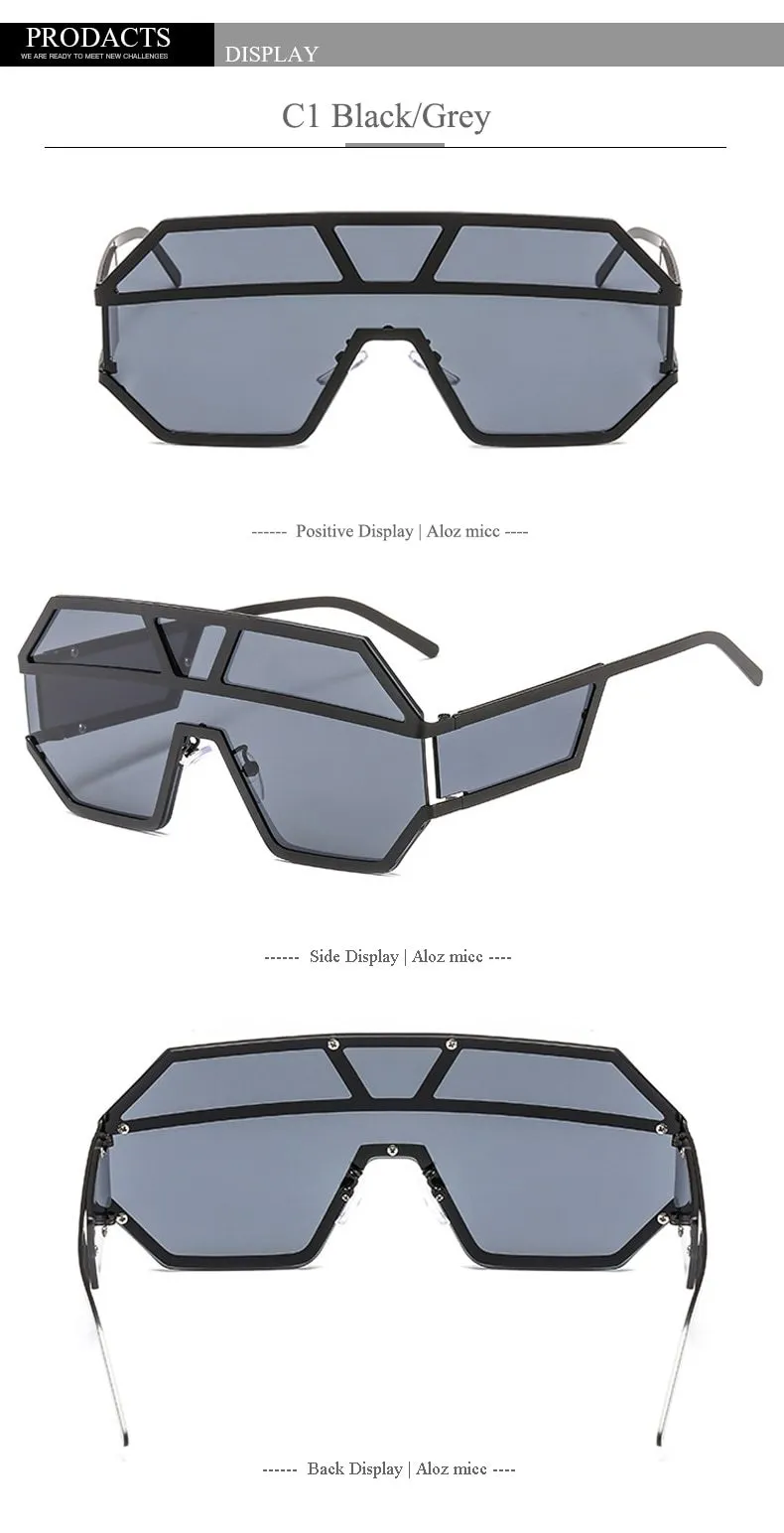 Oversized Square Designer Sunglasses for Women with One Piece Lens