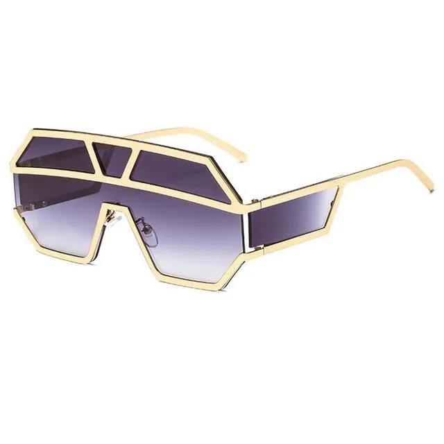 Oversized Square Designer Sunglasses for Women with One Piece Lens