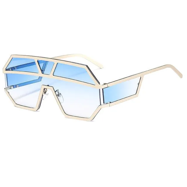 Oversized Square Designer Sunglasses for Women with One Piece Lens