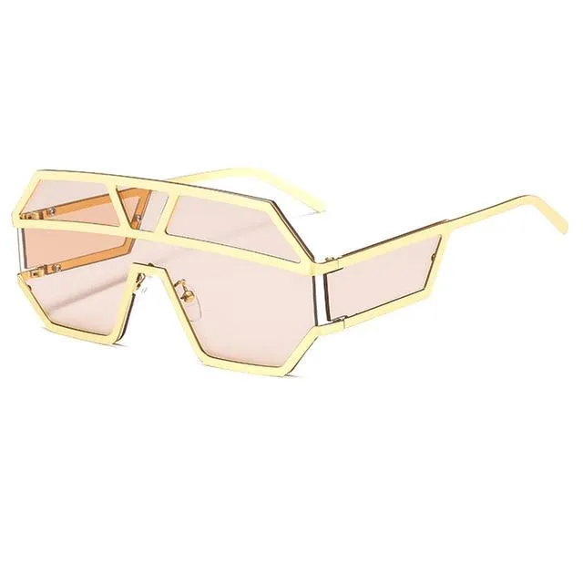 Oversized Square Designer Sunglasses for Women with One Piece Lens