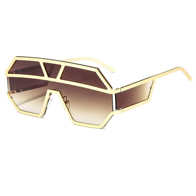 Oversized Square Designer Sunglasses for Women with One Piece Lens