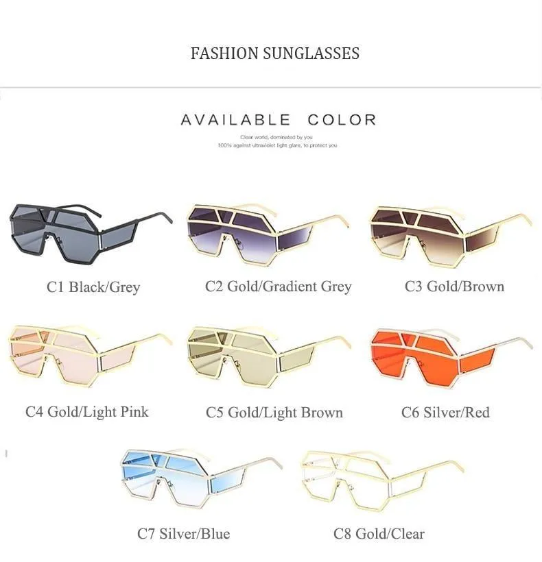 Oversized Square Designer Sunglasses for Women with One Piece Lens