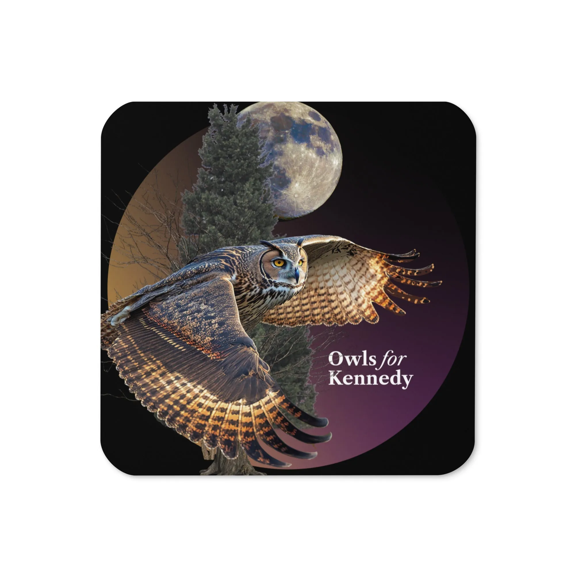 Owls for Kennedy Cork-back coaster