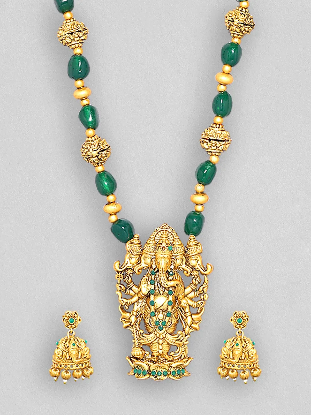 Rubans 24K Gold-Plated CZ-Studded Temple Motif Designed Jewellery Set