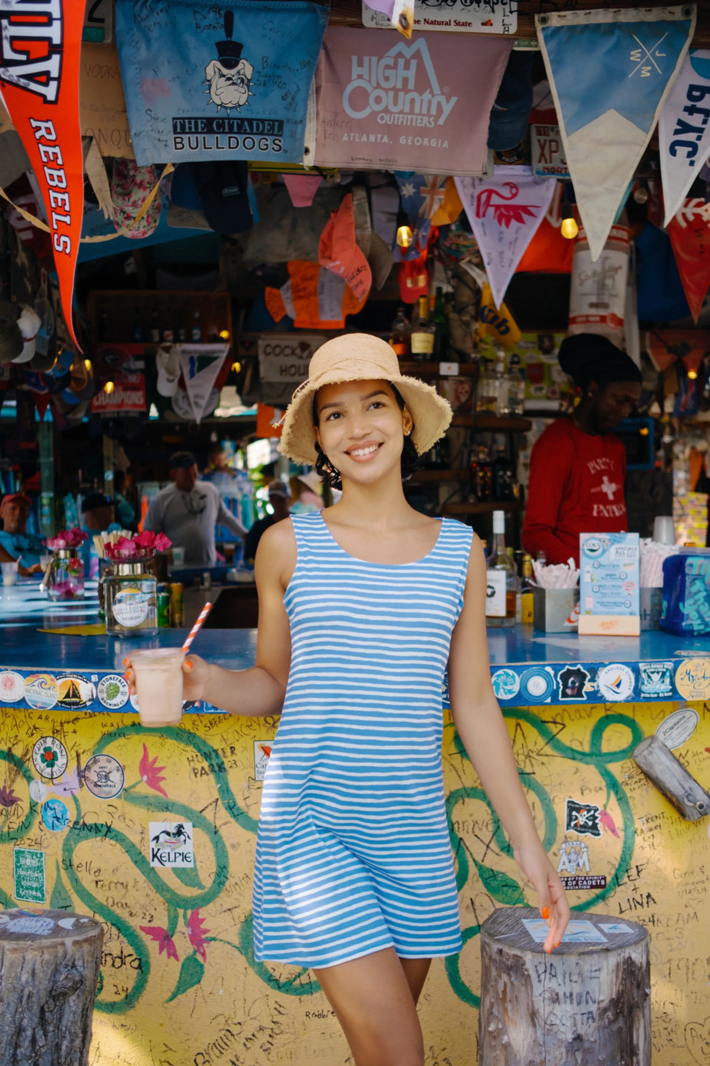 Saba Tank Dress - Chalk Stripe Marine Blue