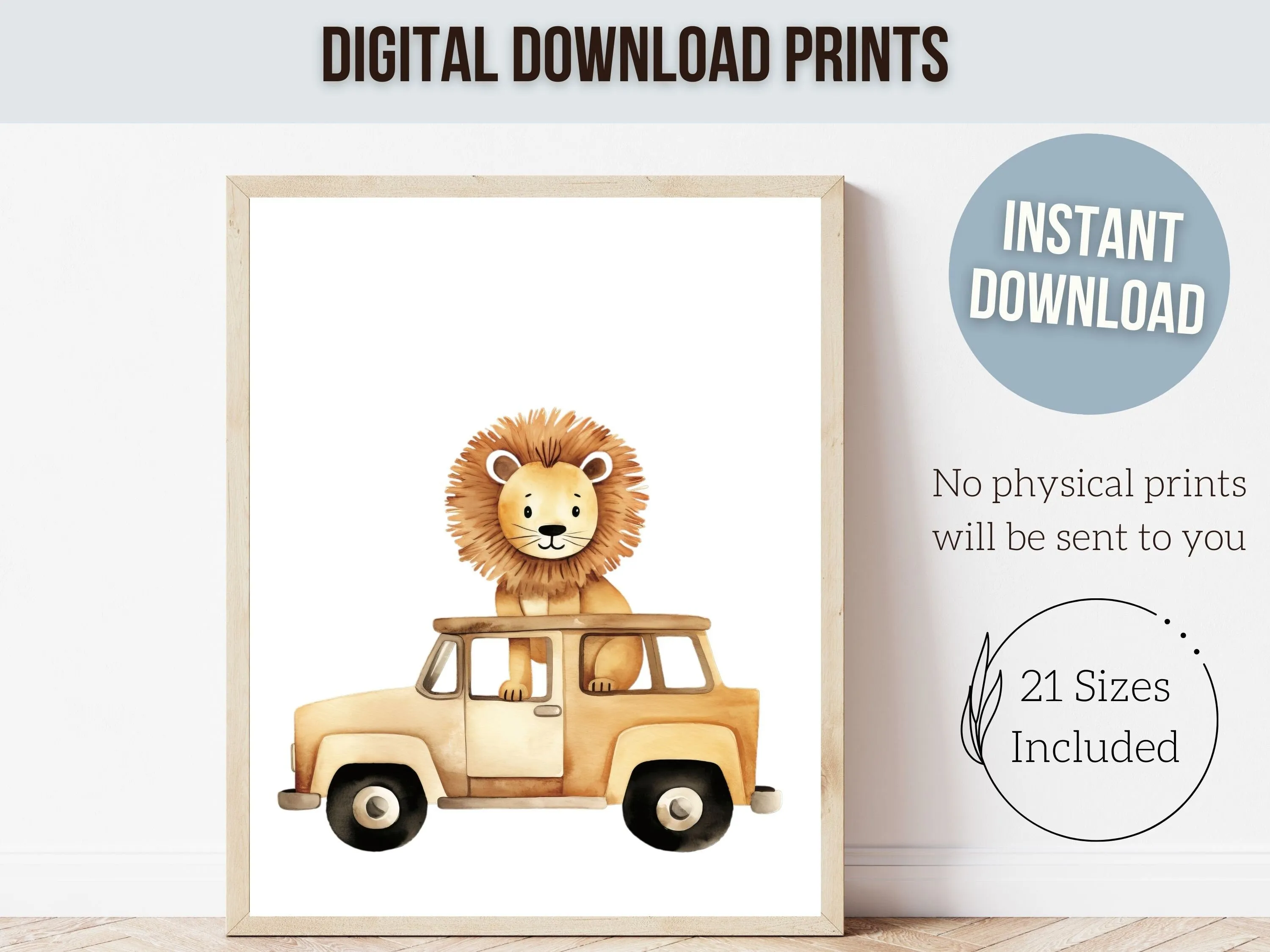 Safari Animal Car Nursery Print Set of 6