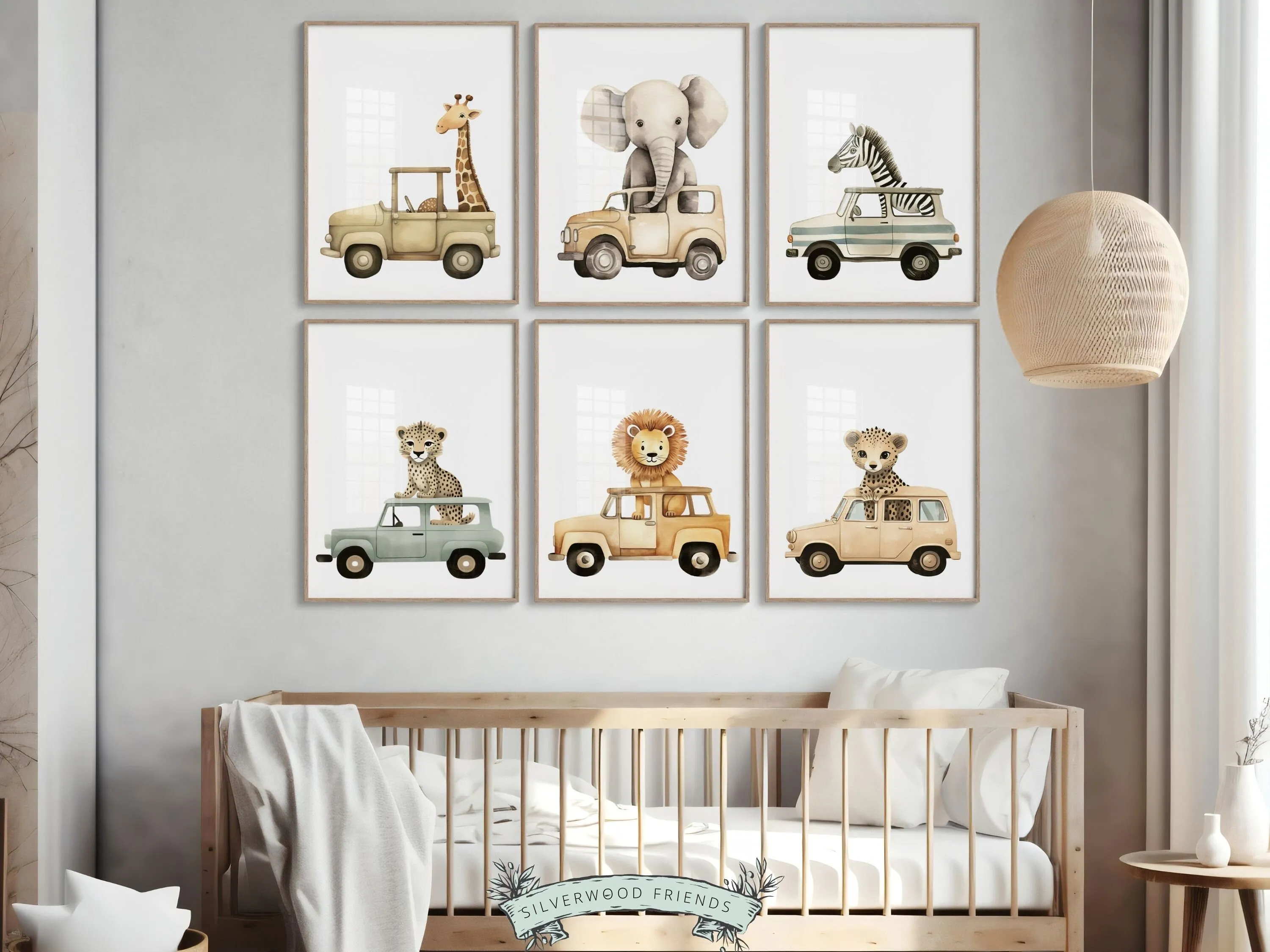 Safari Animal Car Nursery Print Set of 6