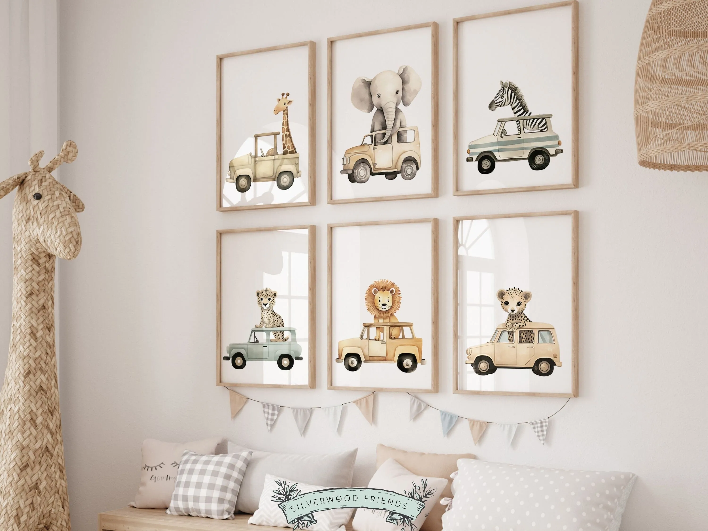 Safari Animal Car Nursery Print Set of 6