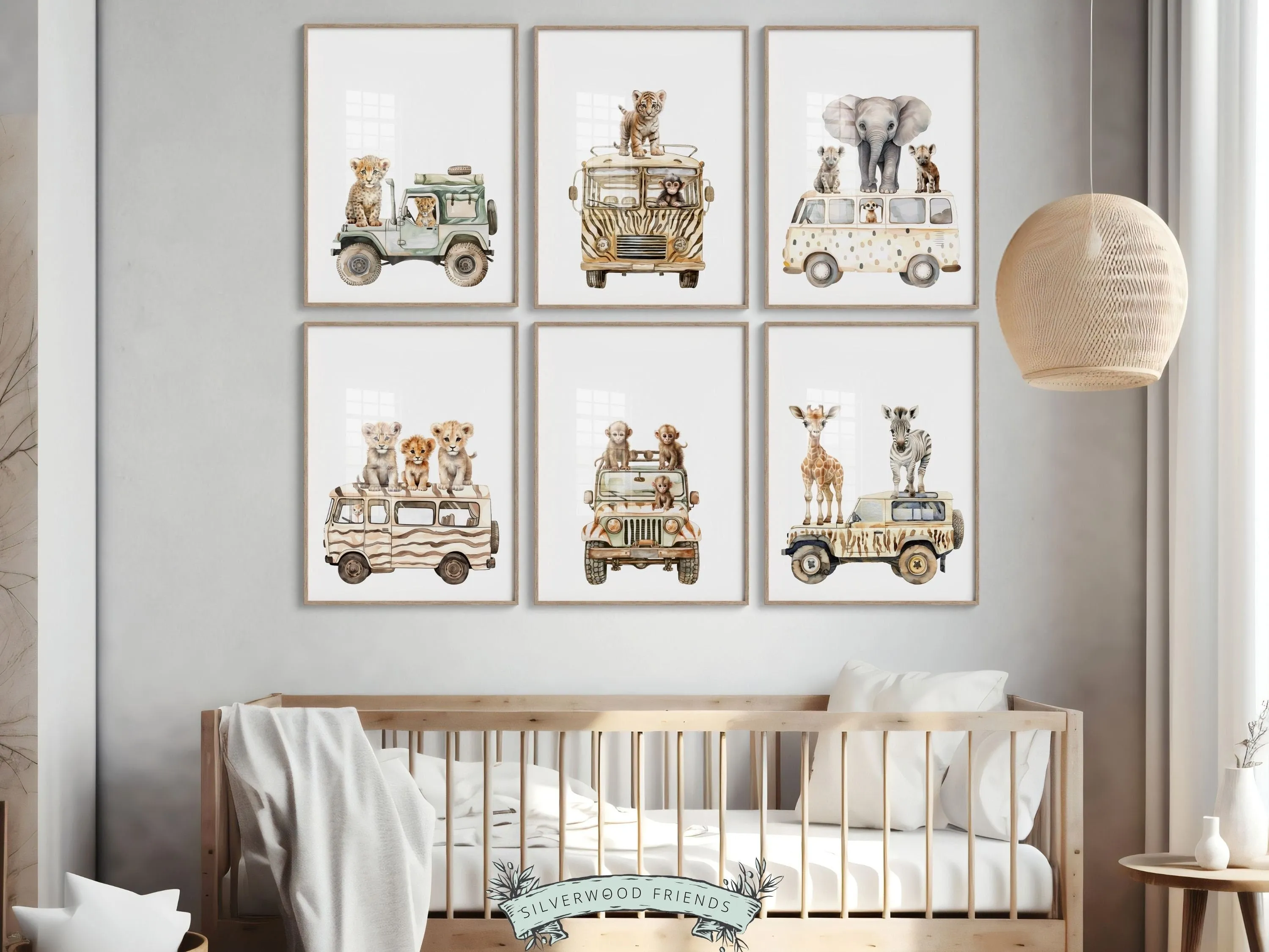 Safari Animals in Cars Nursery Prints