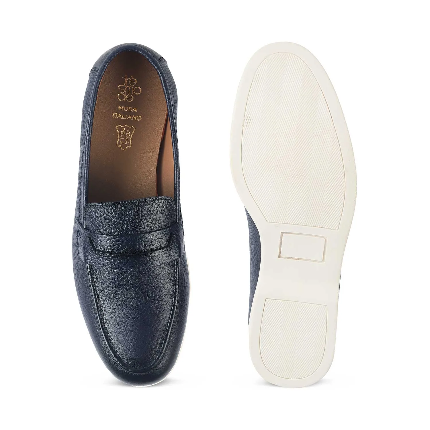 Tresmode Federer Blue Men's Penny Leather Driving Loafers