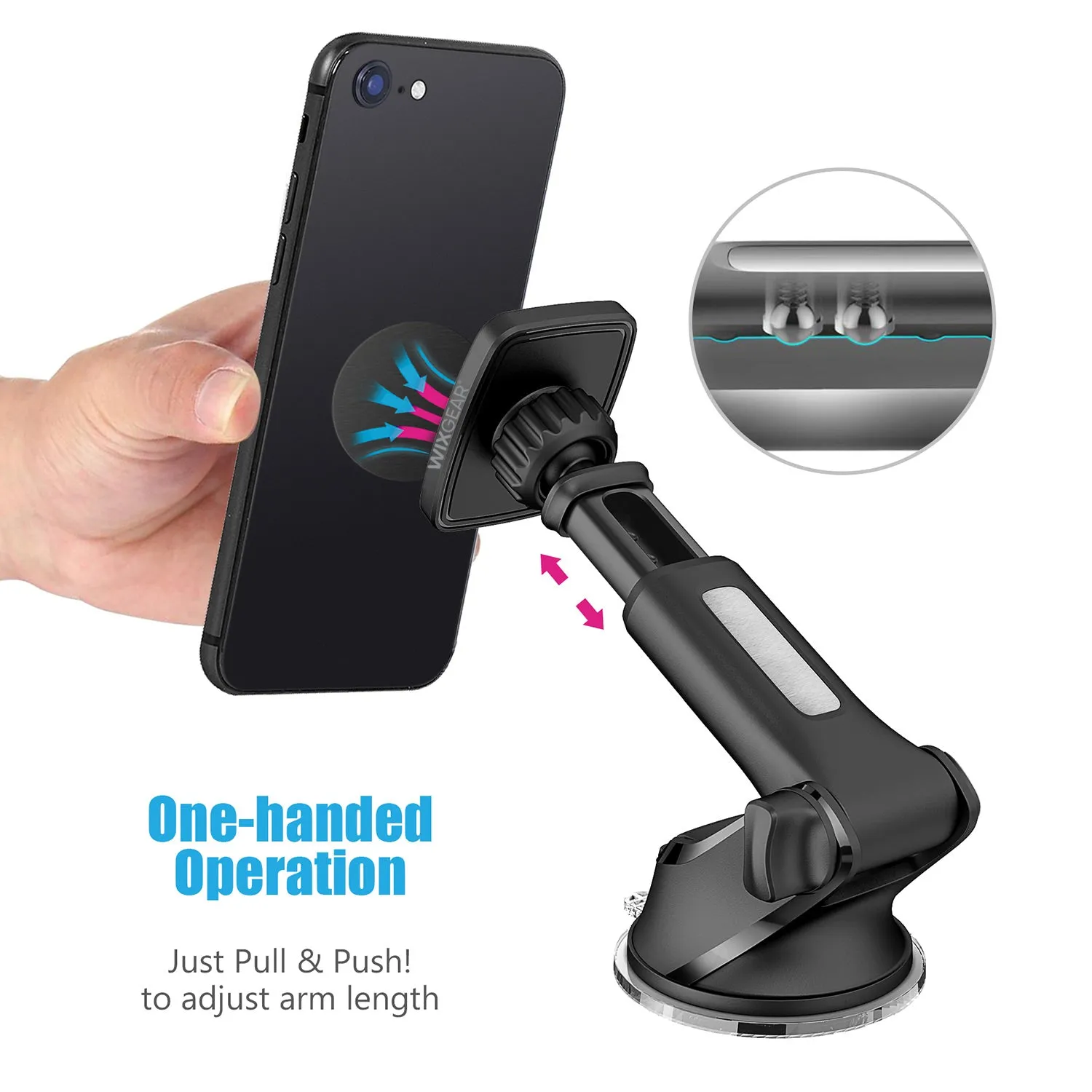 WixGear Universal Magnetic Car Mount Holder, Windshield Mount and Dashboard Mount Holder for Cell Phones and Tablets