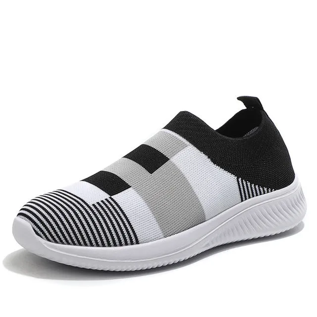 Women 2020 Knitted Striped Flat Sneakers