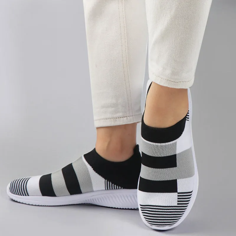 Women 2020 Knitted Striped Flat Sneakers